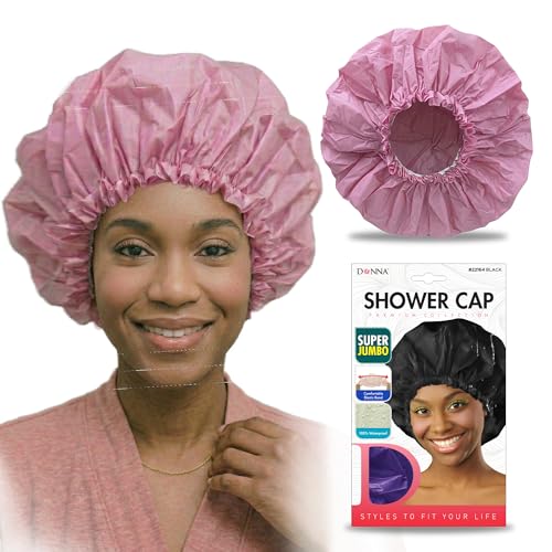 DONNA Super Jumbo Shower Cap – Comfortable Elastic Band, 100% Waterproof Hair Cap for Long Hair, Braids & Thick Styles, Reusable Big Shower Cap for Women, Keeps Hair Dry & Protected, PINK - color: PINK