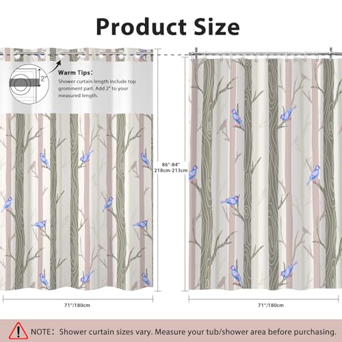No Hook Shower Curtain with Snap in Liner, Blue Bird Tree Fabric Shower Curtain Set for Bathroom, Hotel-Quality, See Through Top Window Design, 71" W x 86" L - color: 05 Bird - Blue, size: 71"W x 86"L (Pack of 1)