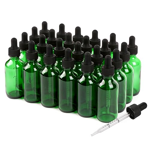 NOOEEISS 2oz Glass Dropper Bottle,Preety Texture Tincture Bottles with Precise Scales Eye Droppe,for All Kinds Of Mixed Liquids,Leak-Proof Design for Easy Travel (Green-24Pack) - color: Green, size: 2oz-24Pack