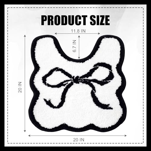HunnmingRe Black Bow Bathroom Rug Bow Toilet Rugs 20 x 20 Inches U Shaped Luxury Scalloped Bathroom Decor Non Slip Cute Microfiber Soft Plush Bath Mat Coquette Stuff for Toilet Back to School Shower - color: Black, size: 20 x 20 Inches