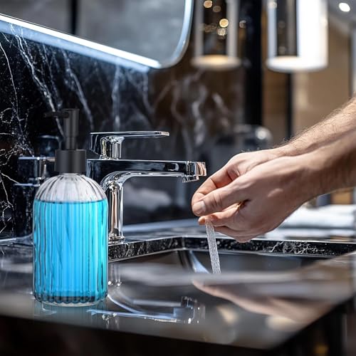 3 Pack Glass Soap Dispenser with Rust Proof Pump, 14 Oz Refillable Liquid Soap Dispenser for Bathroom & Kitchen (Grey)