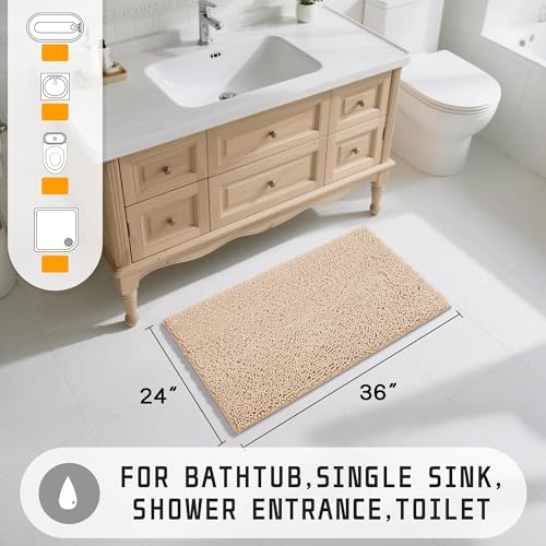 Yimobra Large Bathroom Rugs 36"x24", Non Slip Bath Mat for Tub, Shaggy Rug Floor Carpet, Extra Soft Super Absorbent Quick Dry, Machine Washable,Beige - color: Beige, size: 36" X 24"