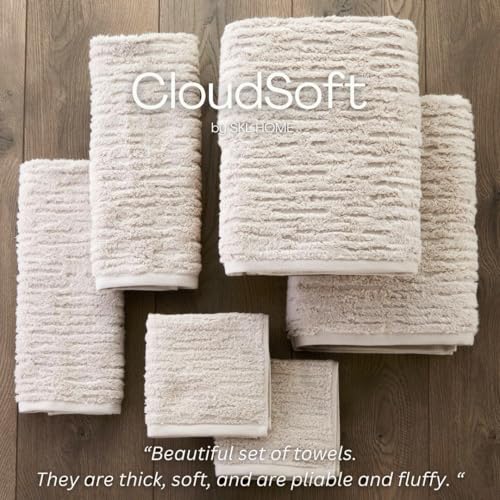 SKL Home CloudSoft 100% Cotton Luxury 6-Piece Towel Set, 600 GSM, Ultra Plush & Absorbent - 2 Bath Towels, 2 Hand Towels, 2 Washcloths, Oatmeal - color: Oatmeal, style: 6-Piece Towel Set
