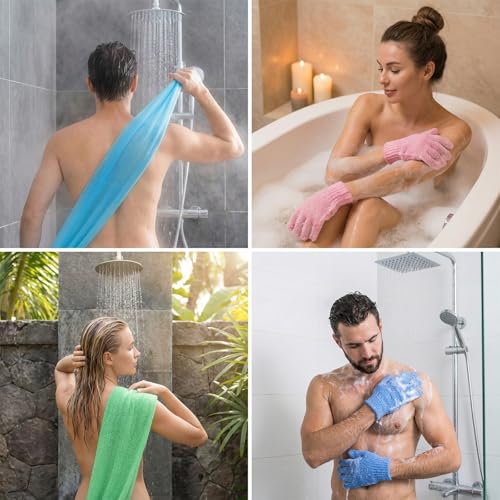 6 Pack African Net Sponge Exfoliating Glove Set, Including 3 Pcs Bath Sponge African Scrub Net Body Scrubber Back Scrubber and 3 Pairs Exfoliating Gloves as Stocking Stuffers for Adults