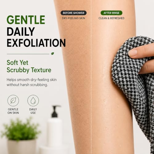 Blissal Exfoliating Towel, Back Scrubber for Shower, Exfoliating Washcloth | Easy Back Reach, Gentle Daily Exfoliation, Quick-Dry Loofah Alternative