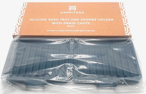 Silicone Soap Dish Tray and Sponge Holder with Drain Chute, Rectangular, Kitchen and Bathroom Sink Organizer (Smoky Blue, 5.2"x4" (Set of 2), 7.2 Ounces) - color: Smoky Blue, size: (SM) 5.2"x4" (2pcs)