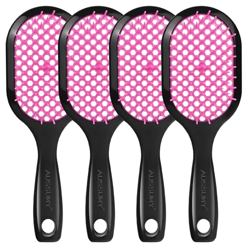 4 Pack Vented Detangling Hair Brush - Detangler Hairbrush with Soft Bristles for Effortless Tangle Free - Ideal for Wet Dry or Curly Damaged Hair for Women Men Kids - color: Pink+Pink+Pink+Pink