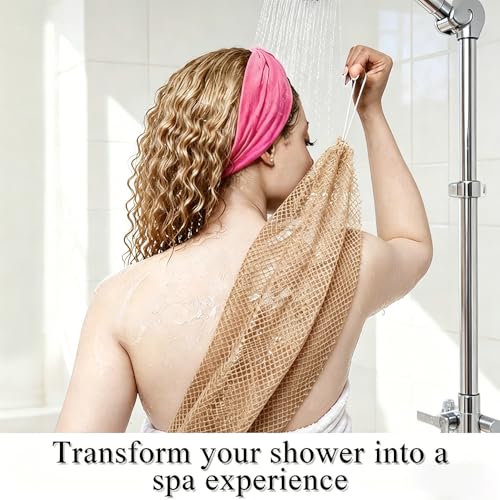 Exfoliating Bath Towel Set for Women Strong Cleaning Back Scrubber - color: Khaki