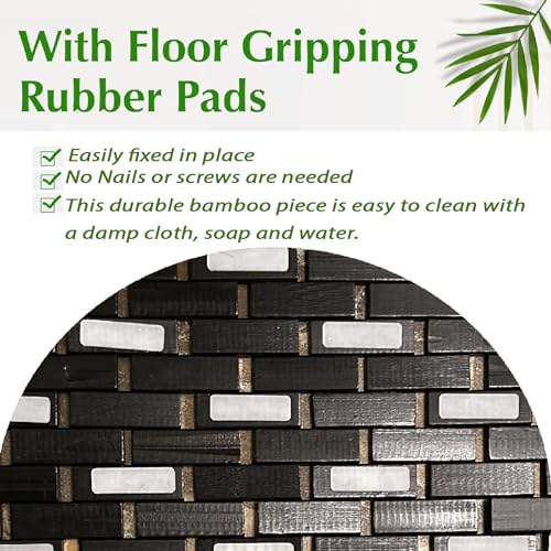 Bamboo Bath Mat Black 24 x 16 Inches and Soap Dish Set Bathroom Rugs Non Slip Washable Bamboo Shower Mat Bathtub Mat Non Slip for Kitchen Sauna Spa Hot Tub Outdoor Bathroom Décor - color: Black, size: 24x16