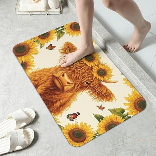 Highland Cow Bath mats Quick Dry Absorbent Bath Rugs Rubber Non Slip Bath Mat for Bathroom Floor Tub Shower Sink 16"×24" - color: Highland Cow, size: 16"x24"