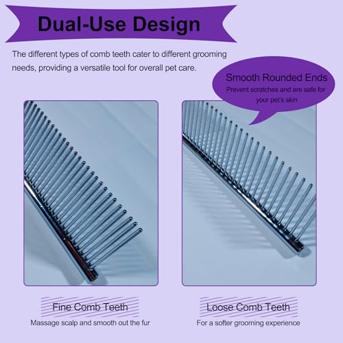 3 PCS Puppy Brush Grooming Kit, Stainless Steel Flea Comb, Fit for Yorkie, Shih Tzu, Maltipoo, Soft Bristle (Dark Purple) - color: Dark Purple