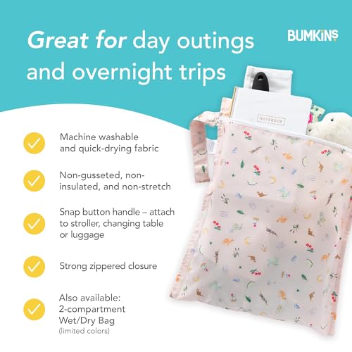 Bumkins Disney Waterproof Wet Bag for Baby, Travel, Swim Suit, Cloth Diapers, Pump Parts, Pool, Beach, Gym Clothes, Toiletry, Hook to Stroller, Daycare, Zip Reusable Wetdry Pack, Princess Magic Pink - color: B2 Princess Magic, style: Wet Bag