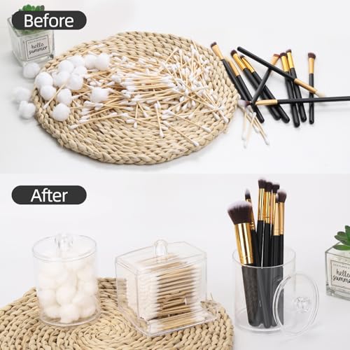 Tbestmax Qtips Dispenser Bathroom Container, 10/12 oz Big Cotton Ball Holder, Clear Plastic Apothecary Jar Organizer for Storage Cotton Swab, Floss Picks - color: 12oz&10oz Clear