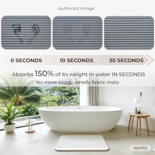 Stone Bath Mat Diatomaceous Earth Shower Mat Non-Slip Ultra Absorbent Durable Stone Mats for Bathroom/Kitchen Fast-Drying Modern Design Easy to Clean (24''*16''Light Grey) - color: Light Grey