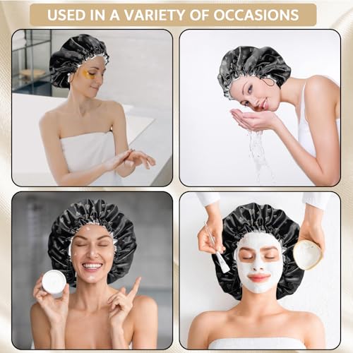 Shower Cap Adjustable Waterproof Double Layer Elastic Reusable Hair Bath Cap Cute Aesthetic for Women Girls-Hearts - color: R11-Hearts