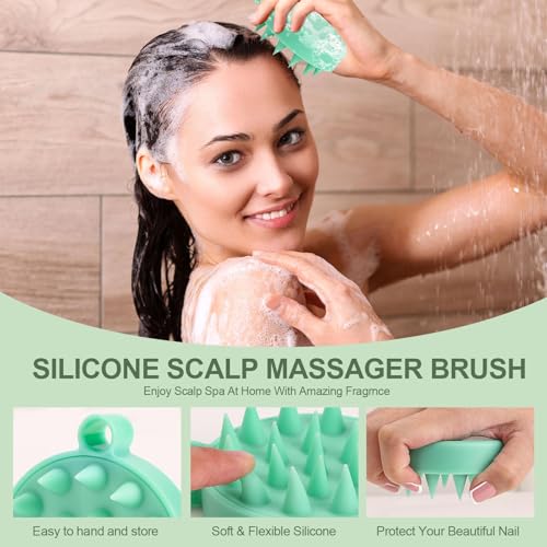Scalp Scrub, Rosemary & Mint Oil & Biotin Scalp Exfoliator Scrub Shampoo with Silicone Cleansing Massager, Hair Treatment for Itchy Scalp, Dandruff & Buildup Removal & Thick and Strong Hair Growth