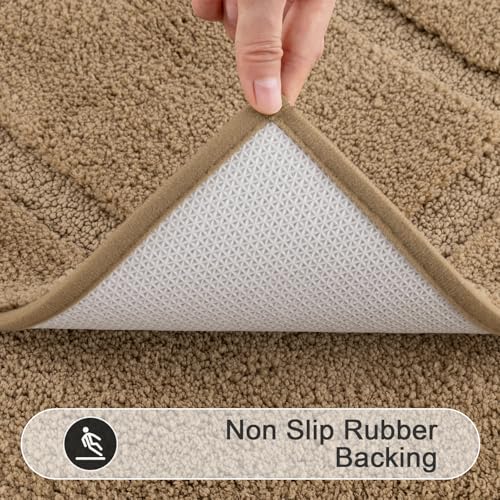 SHACOS Khaki Brown Bathroom Rugs Sets 3 Piece Bath Mat U Shaped Toilet Rug | 20x47+ 20x32+ 20x24, Soft Fluffy Microfiber Bath Rugs Set, Non Slip Washable Absorbent Bathroom Runner Floor Mats Shower Rug - color: Khaki Brown, size: 20"x32"+ 20"x47"+U Shape