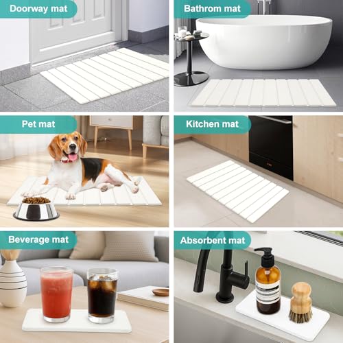 3 Pcs Large Stone Dish Drying Mat for Kitchen Sink Counter Dish Pads Diatomaceous Earth Mats Quick Fast Drying Stone Mat Diatomite Absorbent Tray Dry Matt Kitchen Countertop Dishes Drainer Mat - color: White
