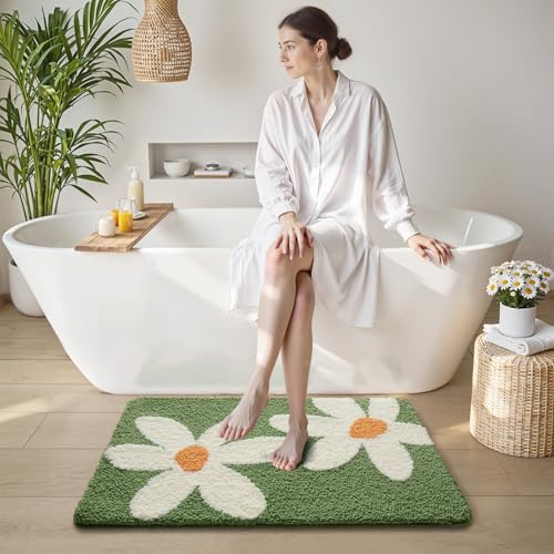 LUMI Bathroom Rug 24x36, Soft Absorbent Microfiber Bath Mats, Non-Slip Machine Wash Bath Mats for Bathroom, Shower and Bathtub Floor, Daisy - color: F-daisy, size: 24"x36"