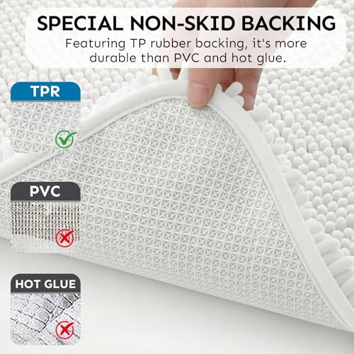 Secura Bathroom Rugs 47x28, Ultra Soft Chenille Bath Mat, Super Absorbent & Quick Dry Bathroom Mat, Non Slip Machine Washable Bath Rugs for Tub, Shower, Home Decor Accessories (White) - color: White, size: 47 in x 28 in