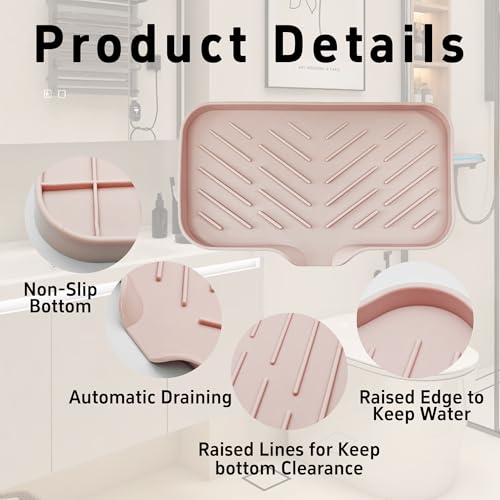 9.4” x 5.9” Silicone Soap Dish with Self-Draining Spout, Multi-Purpose Kitchen Bathroom Sink Organizer Tray for Bar Soap, Sponge, Dispenser Bottle Counter Storage, Pink - color: Pink, size: 9.4” x 5.9”