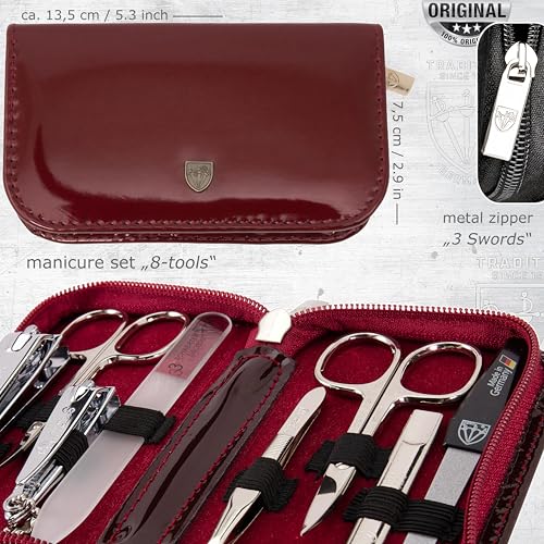 3 Swords Germany - brand quality 8 piece manicure pedicure grooming kit set synthetic leather case shiny burgundy - Made in Germany - color: BURGUNDY - LAQUERED