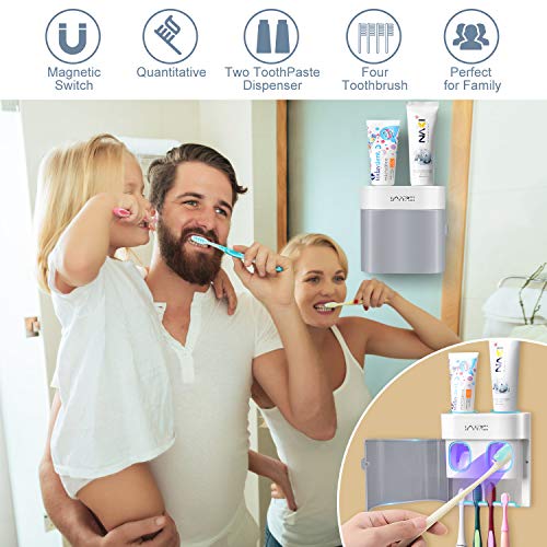 Boperzi Toothbrush Holder Wall Mounted Toothpaste Dispenser Gray Dustproof Cover for Shower Bathroom Set with 2 Toothpaste Squeezers (Not Electric) - color: Gray