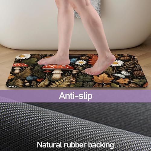 Retro Mushroom Bathroom Rugs, Fast-Absorbing Bath Mat, Quick-Dry Non-Slip Thin Rug for Bathroom Floor Kitchen 17"x30" - color: Retro Mushroom