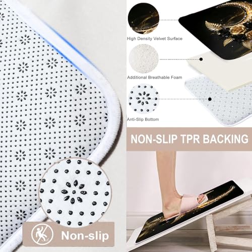 4 Piece Black and Gold Bathroom Set with Shower Curtain and Rugs, Luxury Leopard Moon & Rose Gothic Aesthetics Decor, Waterproof Fabric Curtain, Non-Slip Bath Mat & Toilet Lid Cover - color: Black Gold Moon
