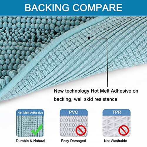 H.VERSAILTEX Bath Rugs for Bathroom Non Slip Bath Mats Extra Thick Chenille Striped Rug 20" x 32" Absorbent Non Skid Fluffy Soft Shaggy Washable Plush Mat for Indoor, Bath Room, Tub - Aqua Haze - color: Aqua Haze, size: 20" x 32"