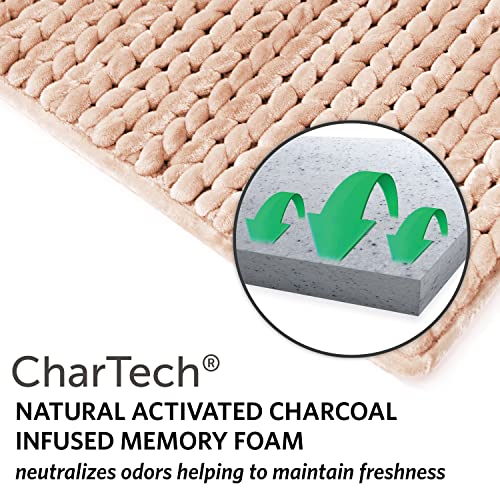 MICRODRY SoftLux Braided Bath Mats for Bathroom, Super Absorbent Bath Mat, Charcoal Infused Memory Foam Bathroom Rugs with GripTex Skid-Resistant Base, Pilling Resistant, 17x24, Small, Rose