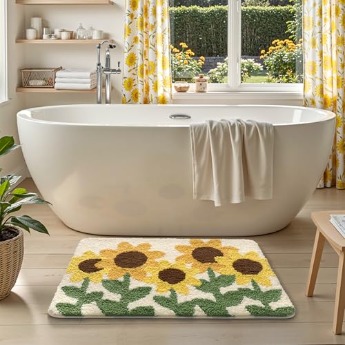 LUMI Bathroom Rug 24x36, Soft Absorbent Microfiber Bath Mats, Non-Slip Machine Wash Bath Mats for Bathroom, Shower and Bathtub Floor, Sunflower - color: E-amber Sunflower, size: 24"x36"