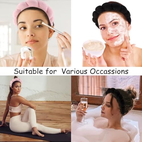 Chanaco Spa Headband and Wrist Bands for Women, Skincare HairBands Wrist Towels, Face Wash Hair Wraps Non Slip, Thick Facial Accessories for Makeup, Bath Shower Teen Girl Gifts Trendy Stuff - color: Black,Pink