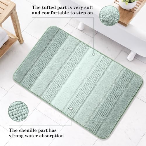 Kmson Ombre Chenille Bathroom Rugs Mat, 17"x24" Non-Slip Bath Mat for Bathroom Floor & Bathtub, Ultra Soft Washable Shaggy Bath Rugs, Fluffy Thick Water Absorbent Microfiber Shower Mat Green - color: Light Green Rug, size: 17" x 24"