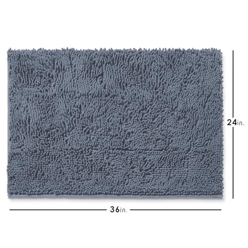 Hearth & Harbor Bathroom Rugs, Chenille Bath Mat - Machine Washable Bath Mats for Bathroom Non-Slip Backing Rubber, Quick Dry Bathroom Mat, 24 x 36 - Stone Blue - color: Stone Blue, style: 24 x 36