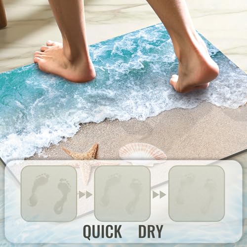 Quick Dry Bath Mat for Bathroom,Super Absorbent Beach Seashell Bath Rug Non-Slip Rubber Backing,Machine Washable Bathroom Floor Mat for Shower, Tub, Sink Area Ocean Blue 30x20 - color: Blue2, size: 1'8" x 2'6" (Rectangular)