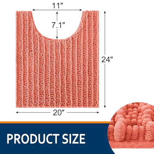 Smiry Bathroom Toilet Rugs U Shaped 24x20, Extra Soft Absorbent Non Slip Rubber Backing Chenille Contour Bath Rugs for Toilet, Machine Washable Contoured Bath Mats, Coral - color: Coral, size: 24'' X 20''