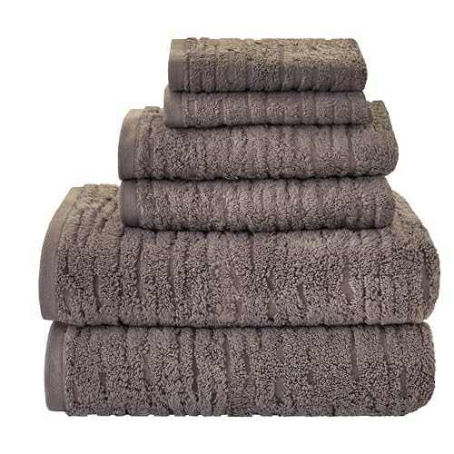 SKL Home CloudSoft 100% Cotton Luxury 6-Piece Towel Set, 600 GSM, Ultra Plush & Absorbent - 2 Bath Towels, 2 Hand Towels, 2 Washcloths, Mink Brown - color: Mink Brown, style: 6-Piece Towel Set