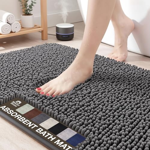 Neater Home Plush Bathroom Rugs 30x20 Thick Chenille Quick Dry Microfiber Absorbent Bath Mat, Soft Bath Rugs, Machine Washable Bathroom Floor Mat for Tub Shower Sink, Home Decor Accessories, Charcoal - color: Charcoal Gray, size: 30" x 20"