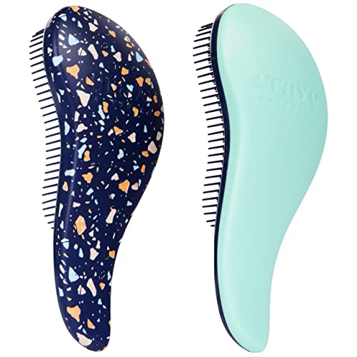Crave Naturals Glide Thru Detangling Hair Brushes for Women - Detangler Brush for Curly or Straight, Wet or Dry Hair - Gentle on Tangles Comb - 7.5x3-Inch, Turquoise and Terrazzo (Pack of 2) - color: Navy Terrazzo & Turquoise, size: 2 Pack (Regular)