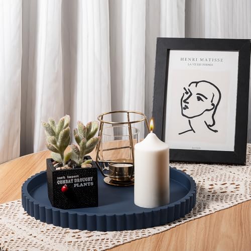 Round Bathroom Tray Silicone Kitchen Counter Decor Vanity Organizer Decorative Coffee Table Tray for Perfume, Candle, Soap Dish, 10 Inch, Dark Blue - color: Dark Blue, size: 10"
