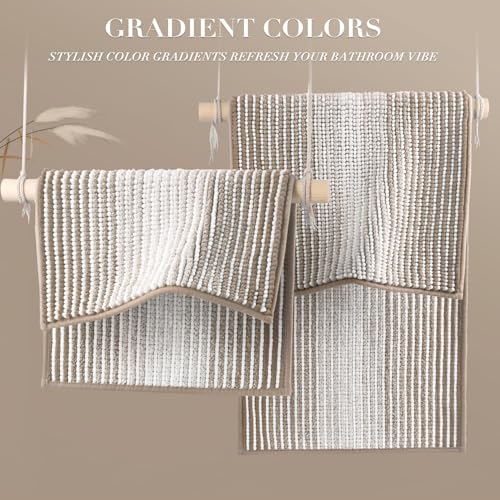 Bathroom Rugs and Mats Sets, 2 Piece Thick Absorbent Chenille Bath Mat Rug Set Non Slip, Soft Shaggy Bath Room Floor Mats for Bathroom, Machine Washable (Light Taupe, 20" x 32" Plus 16" x 24") - color: Light Taupe, size: 20" x 32" Plus 16" x 24"