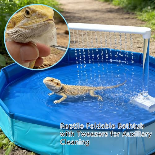 Foldable Bearded Dragon Pool Bathtub, Electric Reptile Bath Pool Bearded Dragon Swimming Pool with Faucet Brush Gloves Reptile Accessories Swimming Pool for Turtle Lizard Small Pets - size: Electric Reptile Pool