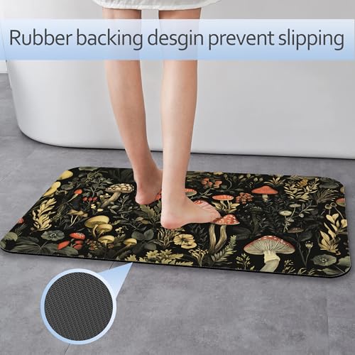 Retro Mushrooms Bathroom Rug 29.5"x17", Super Absorbent Fast Drying Bath Mat with Non-Slip Rubber Backing, Thin Low-Profile Easy-Clean Bathroom Floor Mat for Shower or Tub - color: Retro Mushrooms