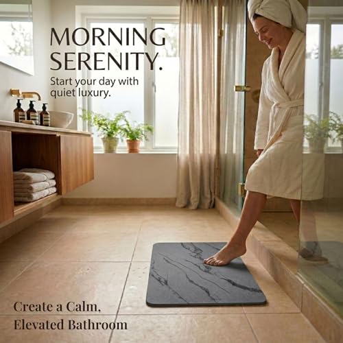Stone Bath Mat – Diatomaceous Earth Quick Drying Non-Slip Bathroom Mat – Absorbent Diatomite Shower Mat, Durable & Easy to Clean, Modern, 23.6" x 15.3" (2 Pack Charcoal Black - Marble) - color: Charcoal Black - Marble