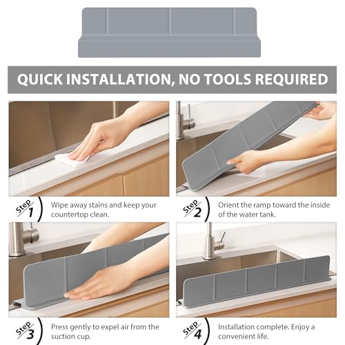18Inch Sink Splash Guard – Extended Length & Tall Silicone Kitchen Sink Splash Guard with Overhang Drainage Design & Strong Suction Cups for Countertop(Dark Grey, 18''x3.5'') - color: Dark Grey, size: 18''x3.5''