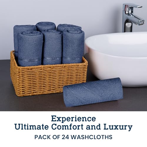 Casa Lino Face Towels & Body Wash Cloths for Showering - 100% Cotton Wash Cloths for Bathroom - Highly Absorbent & Quick Drying Washcloth Set - Cotton Washcloths 24 Pack (12" x 12") - (Cobalt Blue) - color: Navy