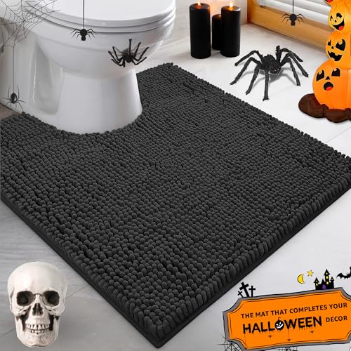 LuxUrux Black Toilet Rug - Extra-Soft Plush Bath Shower Bathroom Rug,1'' Chenille Microfiber Material, Super Absorbent Shaggy Bath Rug. Machine Wash & Dry (20 x 20, Black) - color: Black, size: 20'' X 20'' U