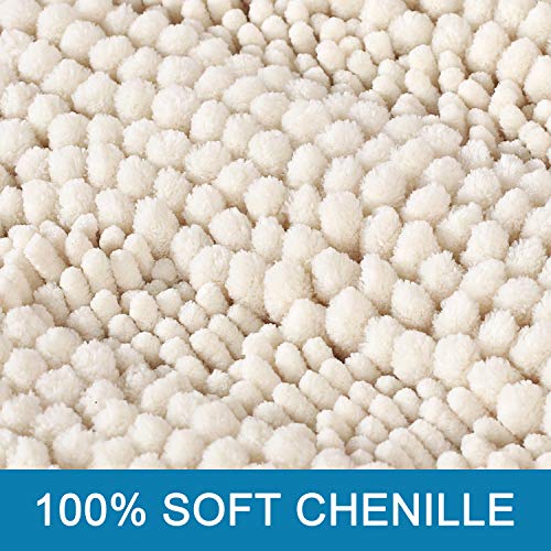 H.VERSAILTEX Bath Rugs for Bathroom Non Slip Bath Mats Extra Thick Chenille Striped Rug 20" x 32" Absorbent Non Skid Fluffy Soft Shaggy Washable Dry Fast Plush Mat for Indoor, Bath Room, Tub - Ivory - color: Ivory, size: 20" x 32"