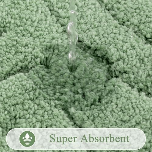 SHACOS Sage Green Microfiber Bathroom Rugs Sets 5 Piece Ultra Soft | Absorbent Bath Mat with Bath Runner, U Shape Contour Rug, Toilet Lid Cover, Non Slip Machine Washable Carpet for Bathroom - color: Sage Green